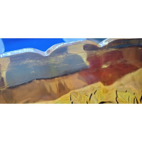 Carnival Glass 12" Oval 4- Footed Fruit Bowl- Amber- Fruit Motif- Indiana Glass - Picture 5 of 10